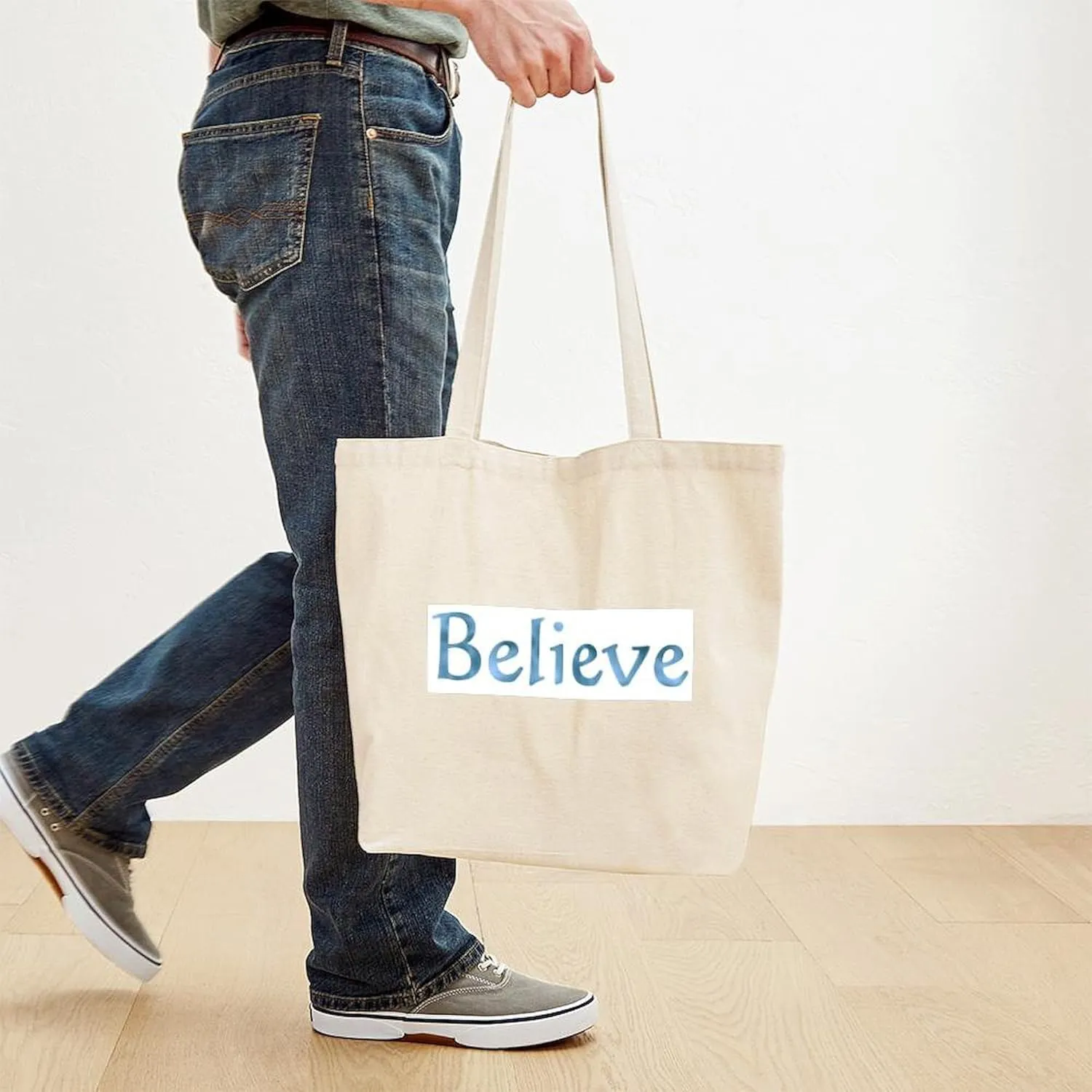 CafePress Believe Tote Bag Reusable Natural Beige Canvas Shopping Bag
