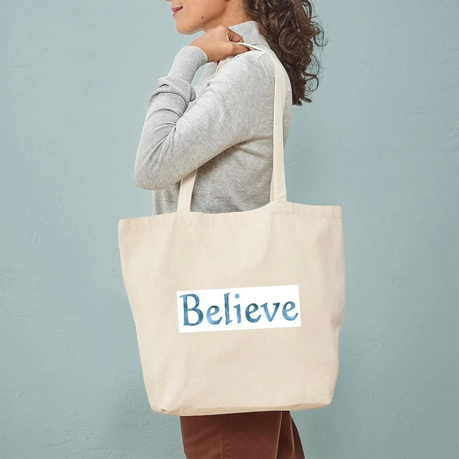 CafePress Believe Tote Bag Reusable Natural Beige Canvas Shopping Bag