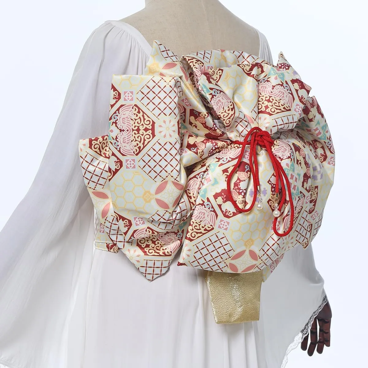 CAMDOM Japanese Kimono Pre Tied Oversized Bow Sakura Obi Belt Luxury Waistband Sash Yukata Robe Accessories