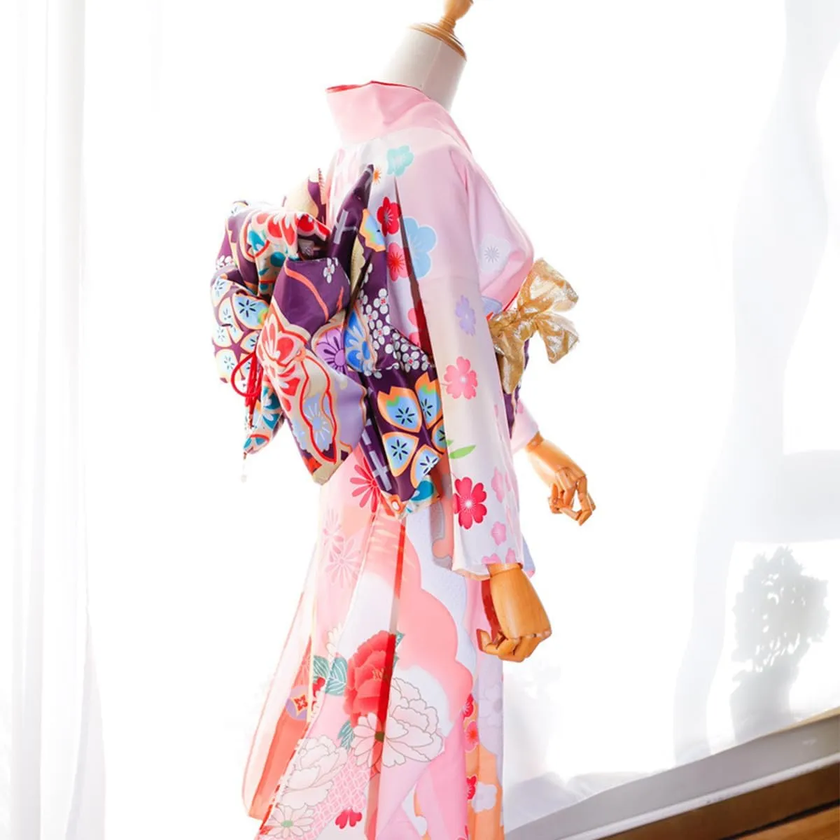 CAMDOM Japanese Kimono Pre Tied Oversized Bow Sakura Obi Belt Luxury Waistband Sash Yukata Robe Accessories