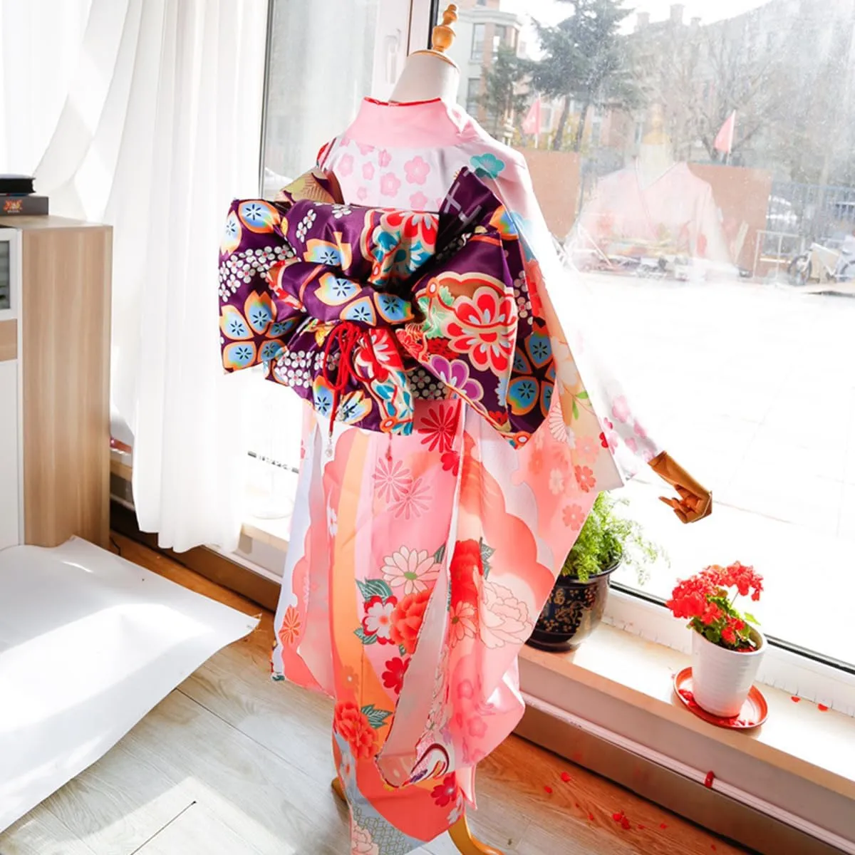 CAMDOM Japanese Kimono Pre Tied Oversized Bow Sakura Obi Belt Luxury Waistband Sash Yukata Robe Accessories