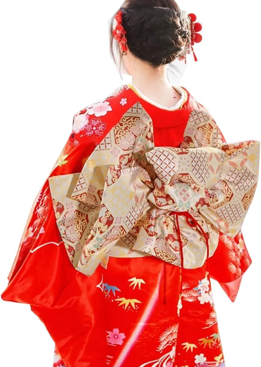 CAMDOM Japanese Kimono Pre Tied Oversized Bow Sakura Obi Belt Luxury Waistband Sash Yukata Robe Accessories
