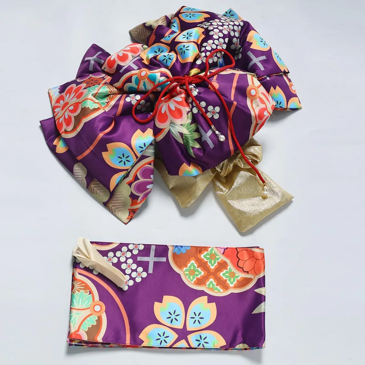 CAMDOM Japanese Kimono Pre Tied Oversized Bow Sakura Obi Belt Luxury Waistband Sash Yukata Robe Accessories