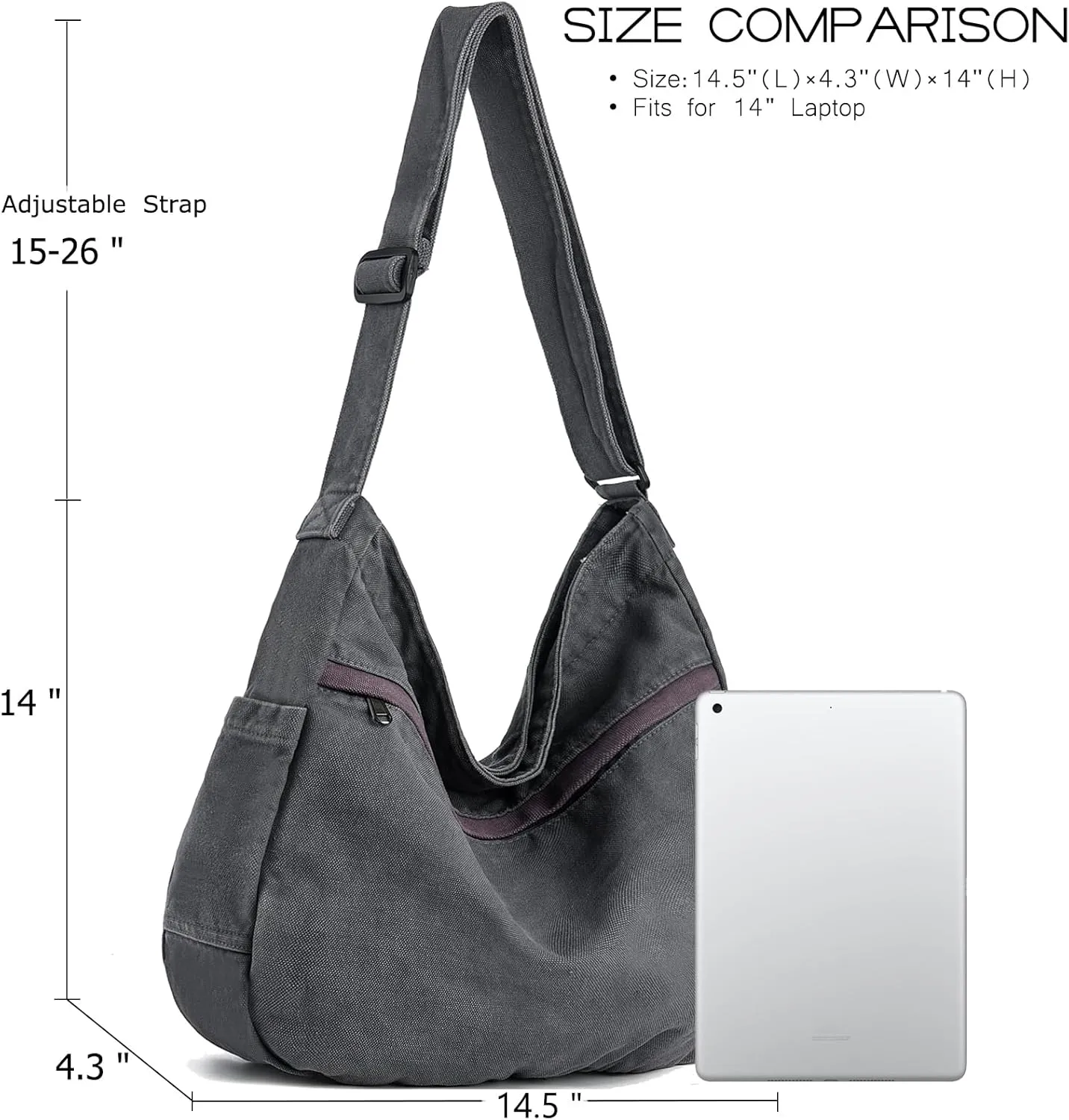 Canvas Hobo Crossbody Shoulder Tote Bag for Women and Men Large Purse Messenger Bag Travel Work Shopping