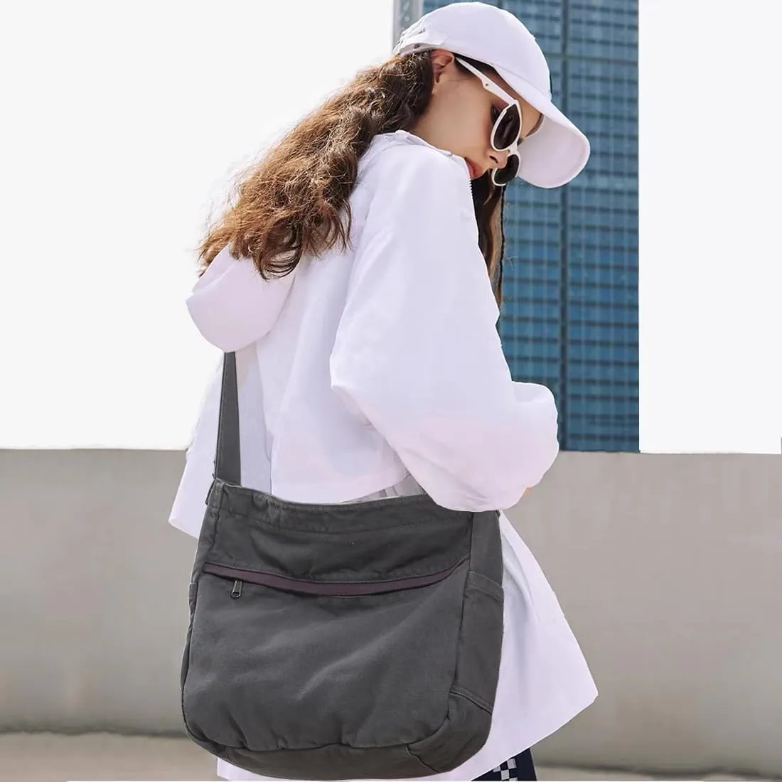 Canvas Hobo Crossbody Shoulder Tote Bag for Women and Men Large Purse Messenger Bag Travel Work Shopping