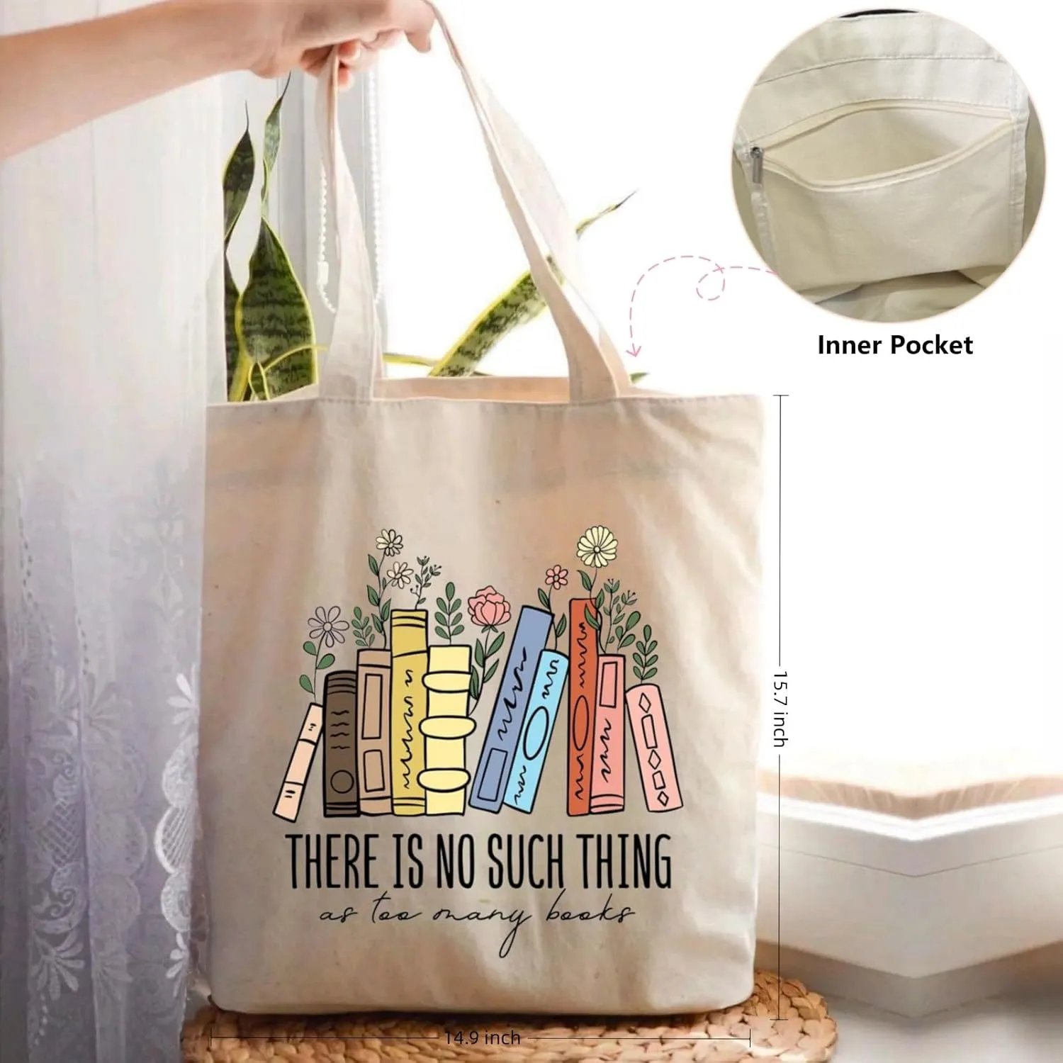 Canvas Tote Bag for Women with Inner Pocket, Aesthetic Shoulder Book Bags Gift Totes Shopping Reusable Grocery Bags