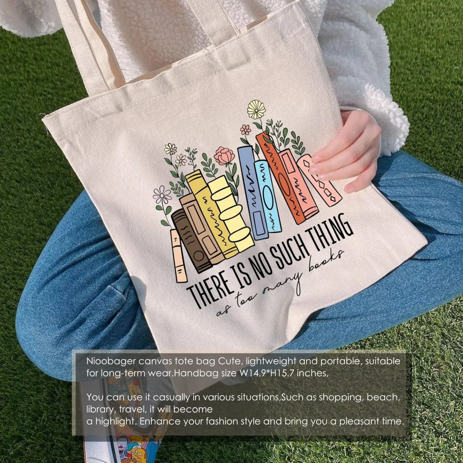 Canvas Tote Bag for Women with Inner Pocket, Aesthetic Shoulder Book Bags Gift Totes Shopping Reusable Grocery Bags