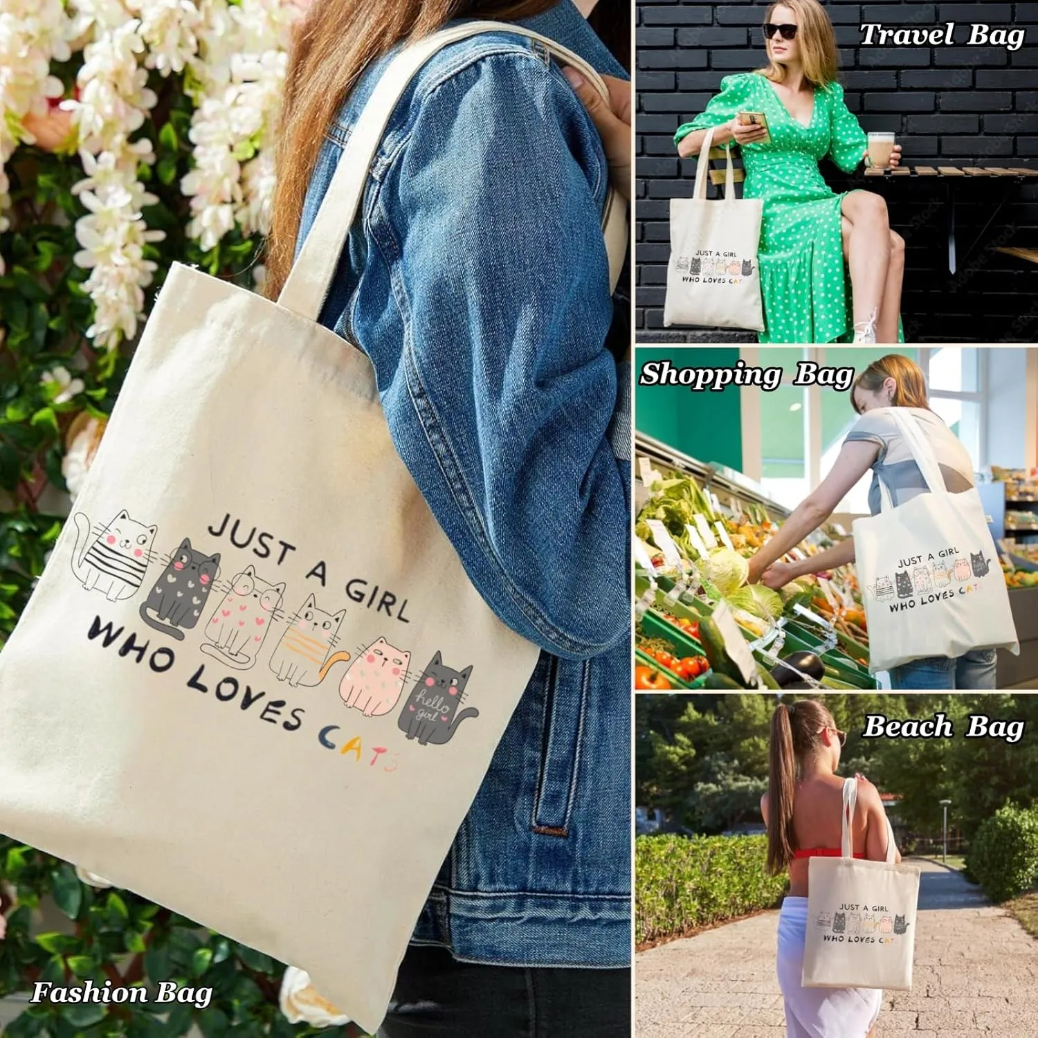Canvas Tote Bag for Women with Inner Pocket, Aesthetic Shoulder Book Bags Gift Totes Shopping Reusable Grocery Bags