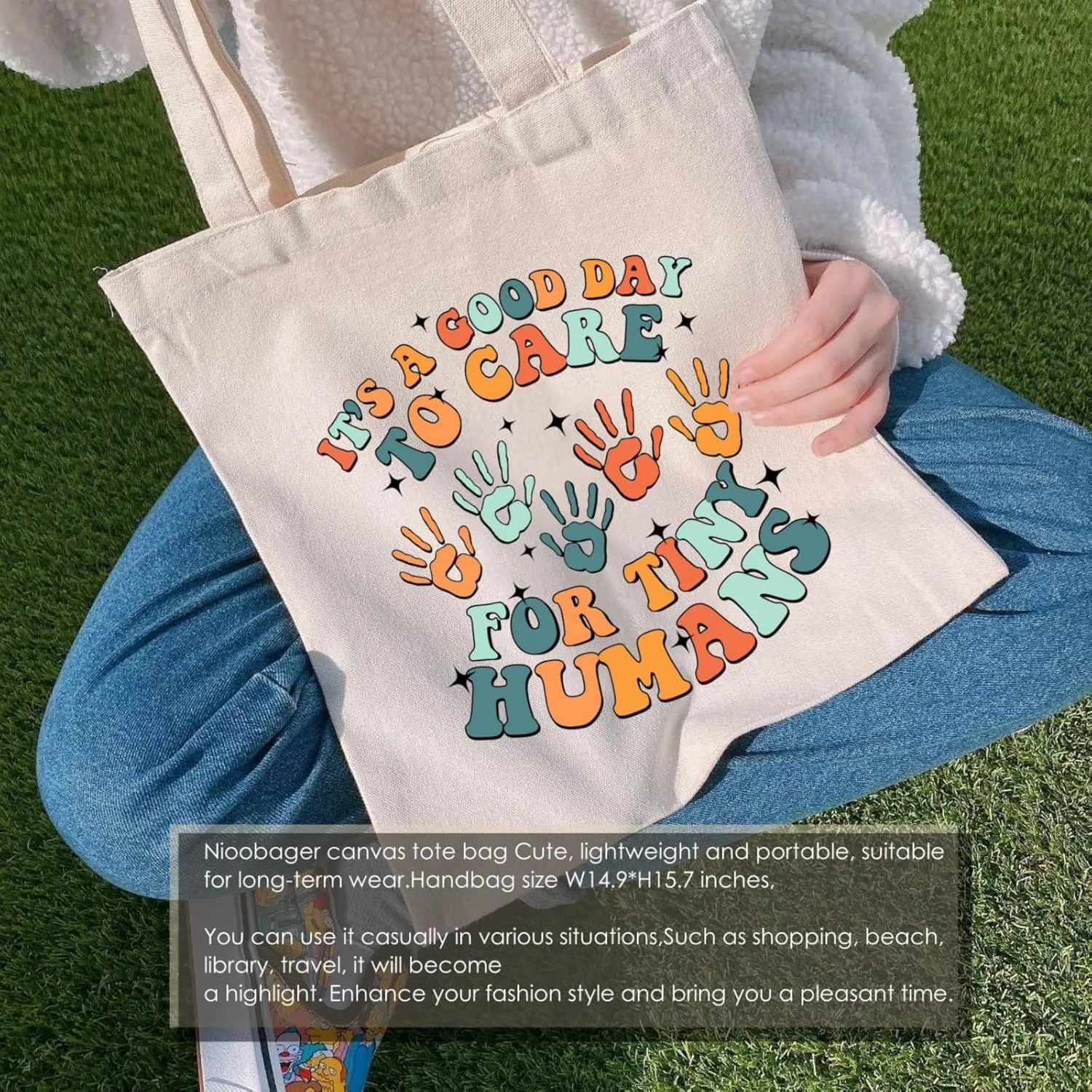 Canvas Tote Bag for Women with Inner Pocket, Aesthetic Shoulder Book Bags Gift Totes Shopping Reusable Grocery Bags