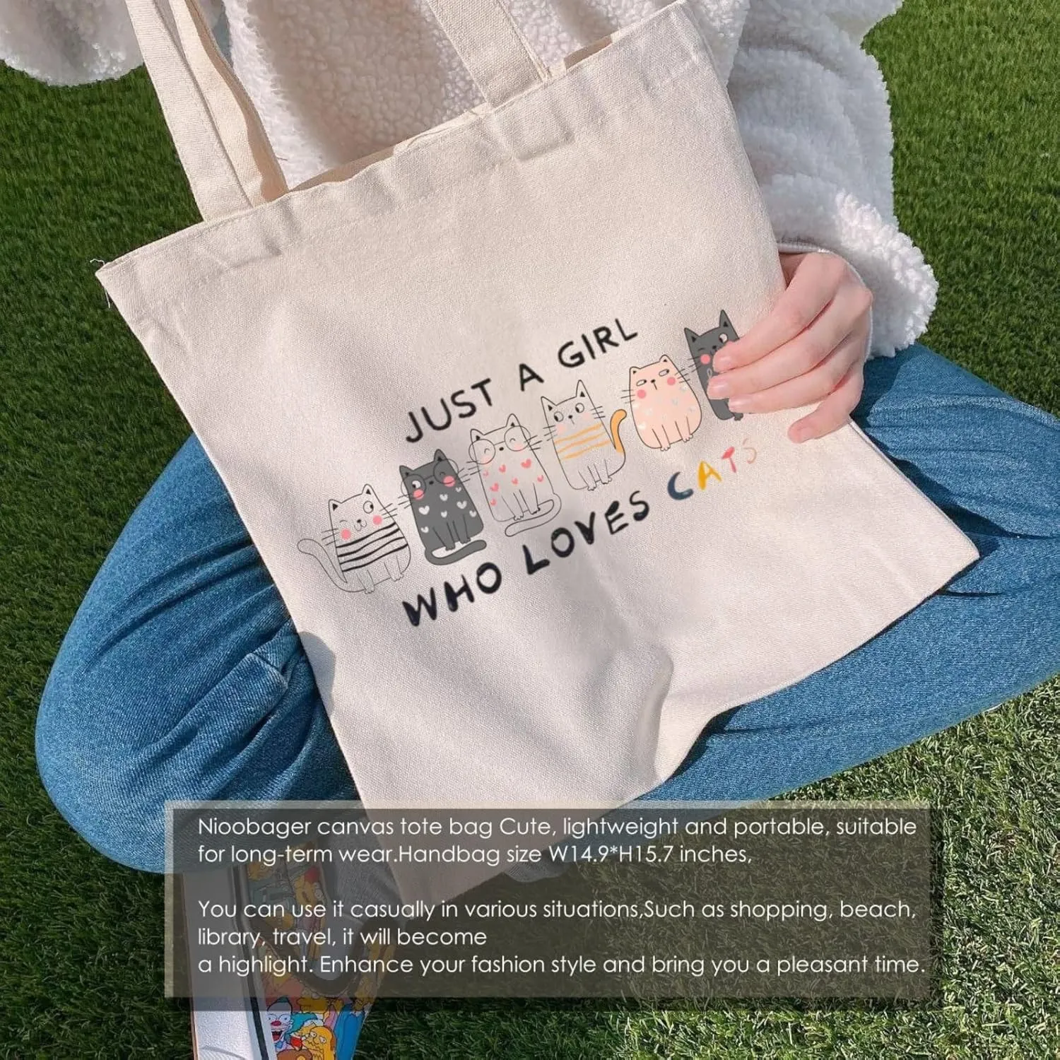 Canvas Tote Bag for Women with Inner Pocket, Aesthetic Shoulder Book Bags Gift Totes Shopping Reusable Grocery Bags