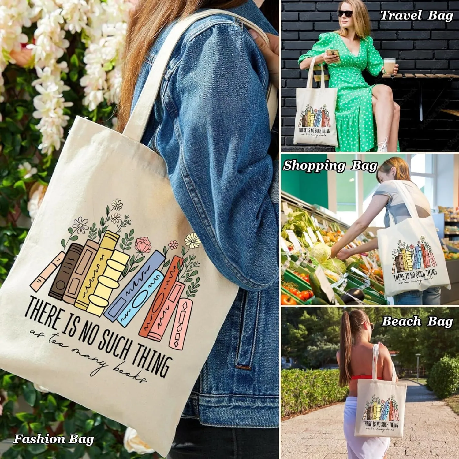 Canvas Tote Bag for Women with Inner Pocket, Aesthetic Shoulder Book Bags Gift Totes Shopping Reusable Grocery Bags