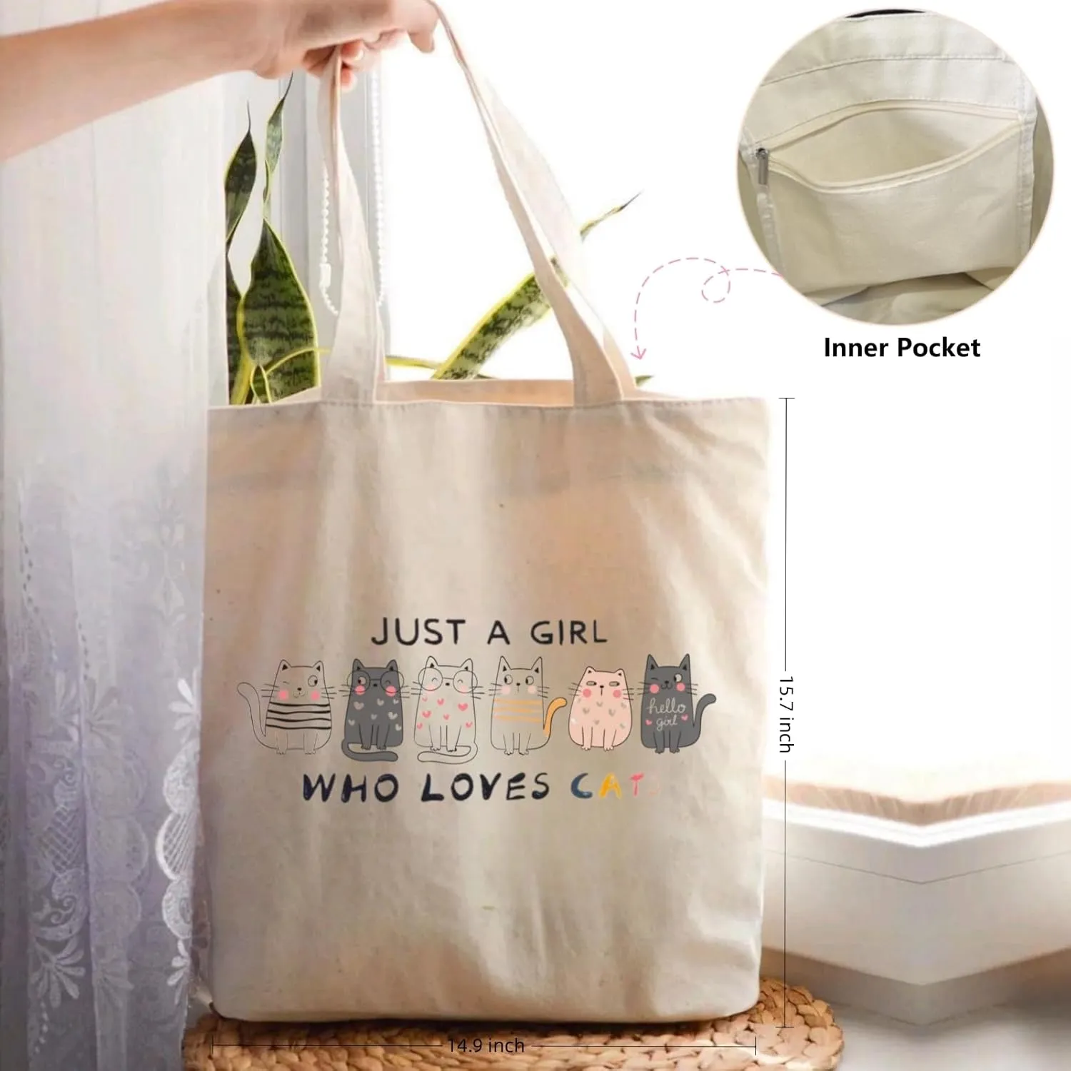 Canvas Tote Bag for Women with Inner Pocket, Aesthetic Shoulder Book Bags Gift Totes Shopping Reusable Grocery Bags