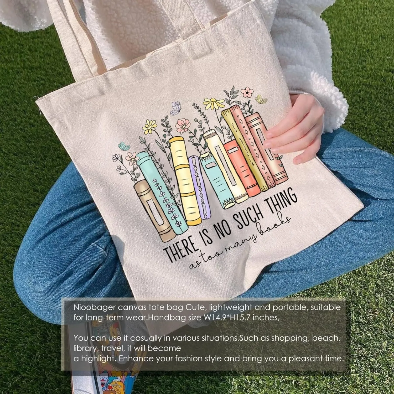Canvas Tote Bag for Women with Inner Pocket, Aesthetic Shoulder Book Bags Gift Totes Shopping Reusable Grocery Bags