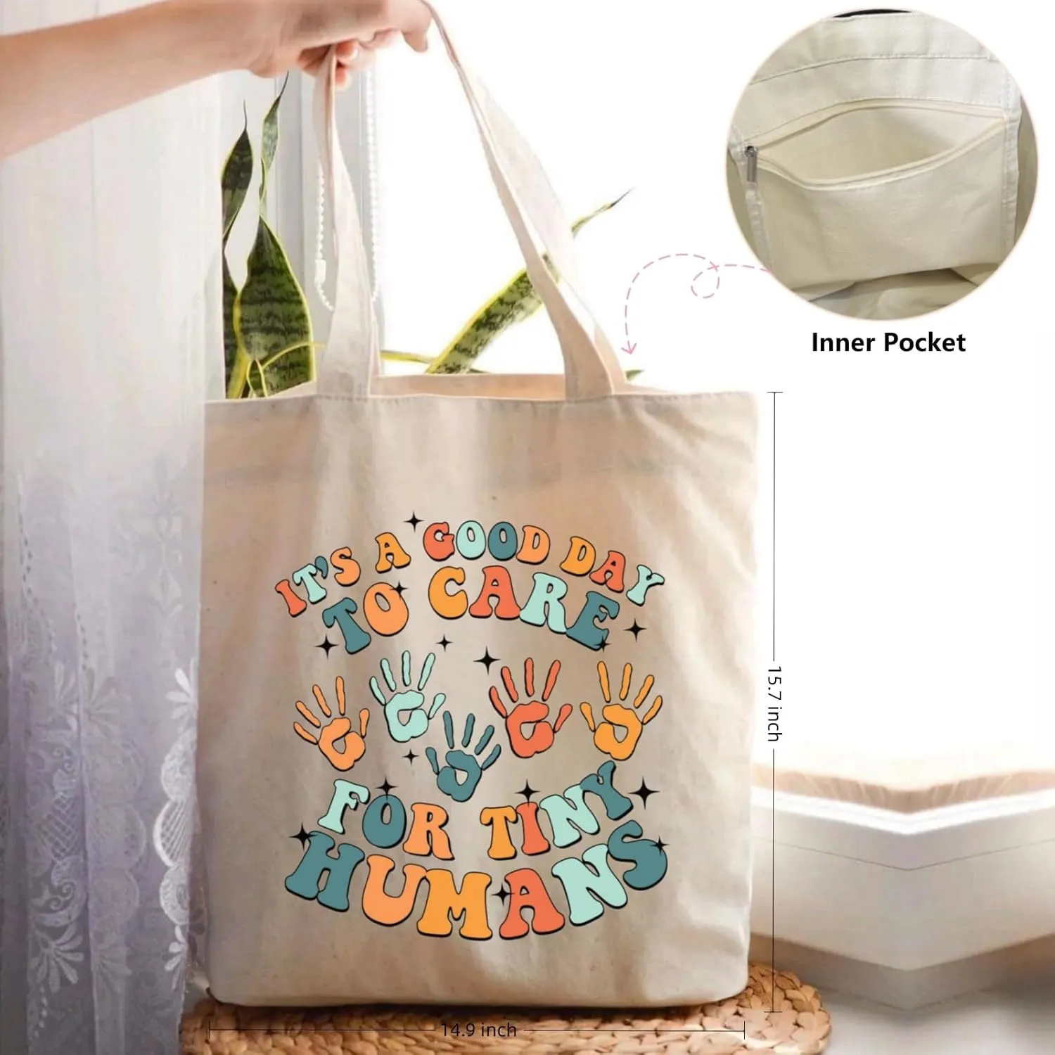 Canvas Tote Bag for Women with Inner Pocket, Aesthetic Shoulder Book Bags Gift Totes Shopping Reusable Grocery Bags