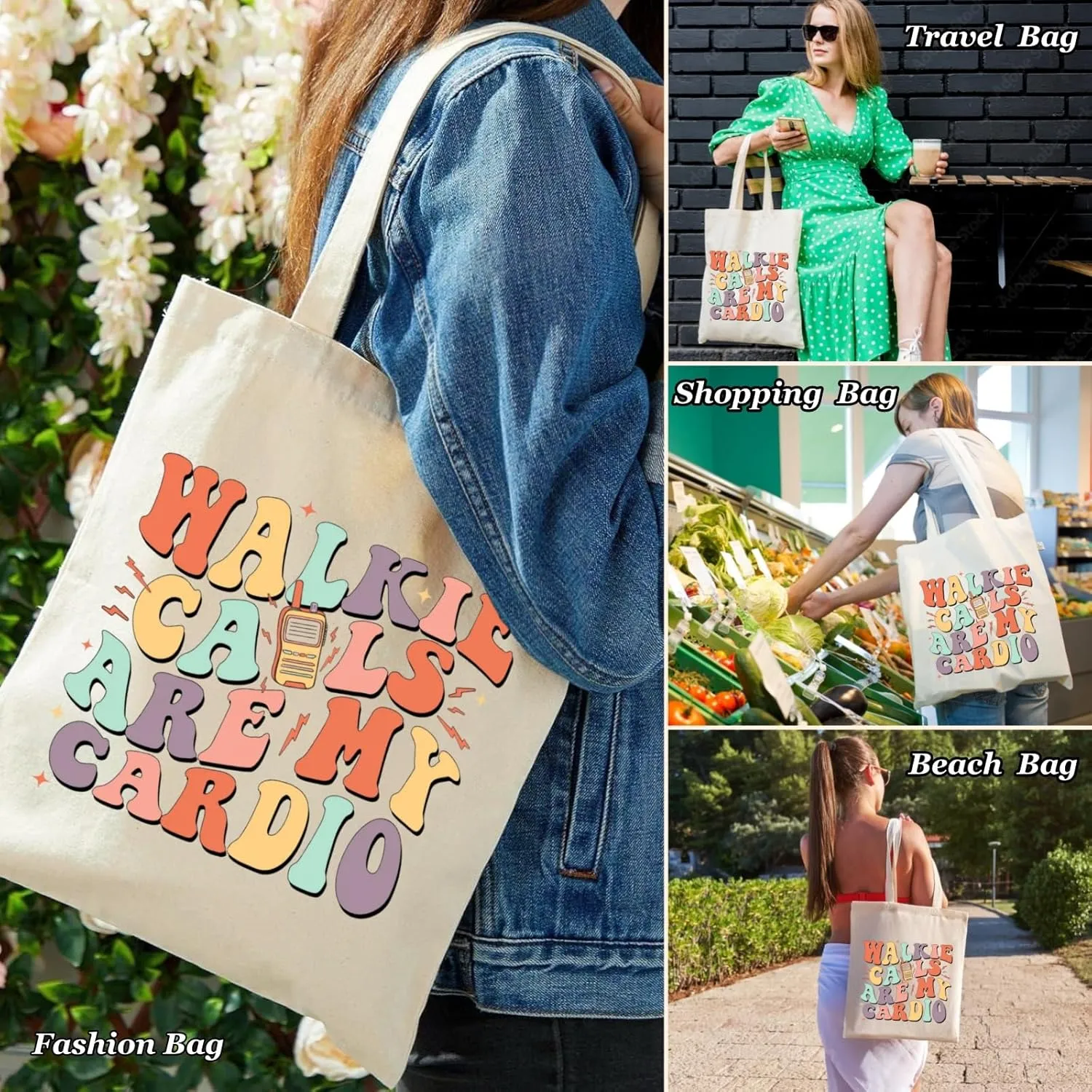 Canvas Tote Bag for Women with Inner Pocket, Aesthetic Shoulder Book Bags Gift Totes Shopping Reusable Grocery Bags