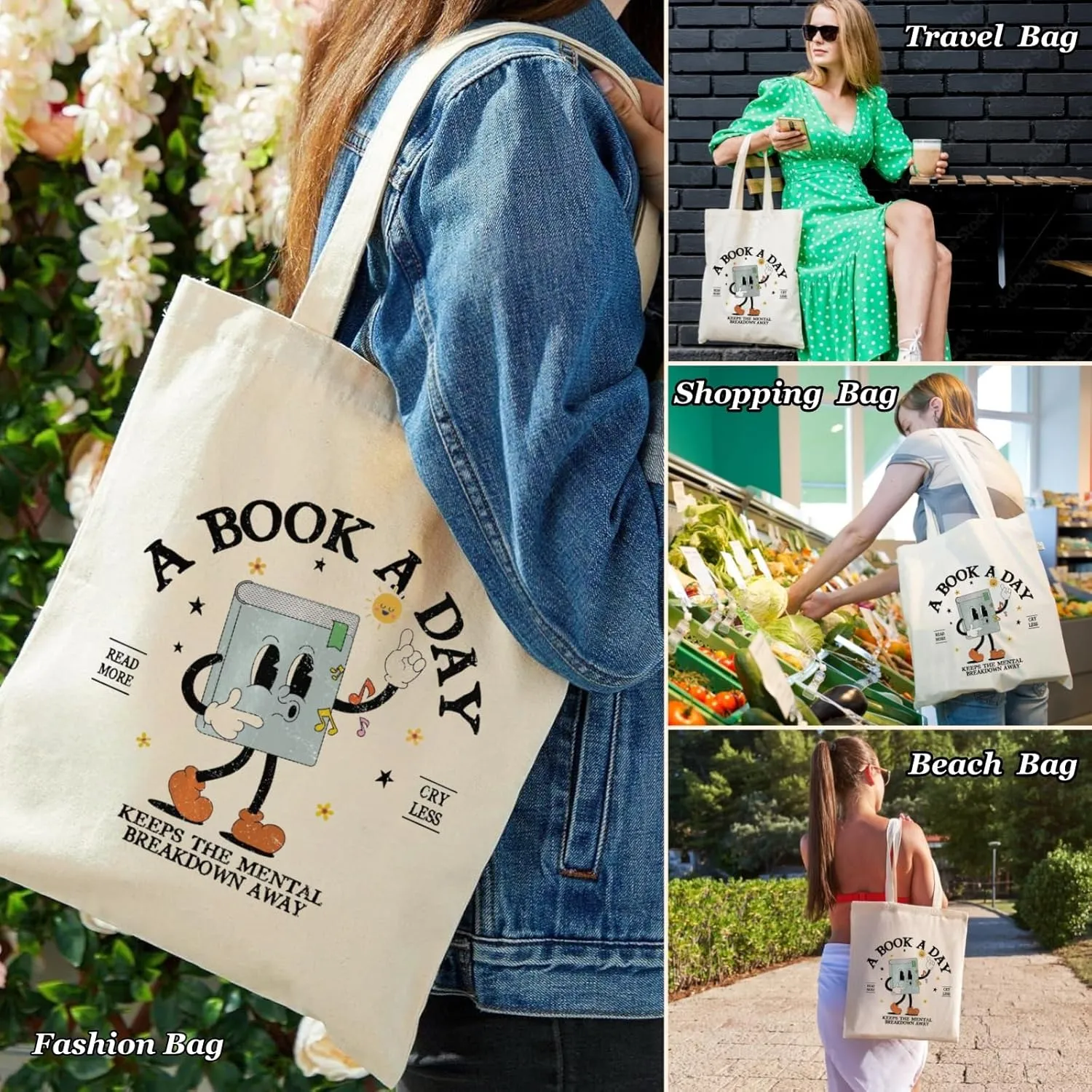 Canvas Tote Bag for Women with Inner Pocket, Aesthetic Shoulder Book Bags Gift Totes Shopping Reusable Grocery Bags
