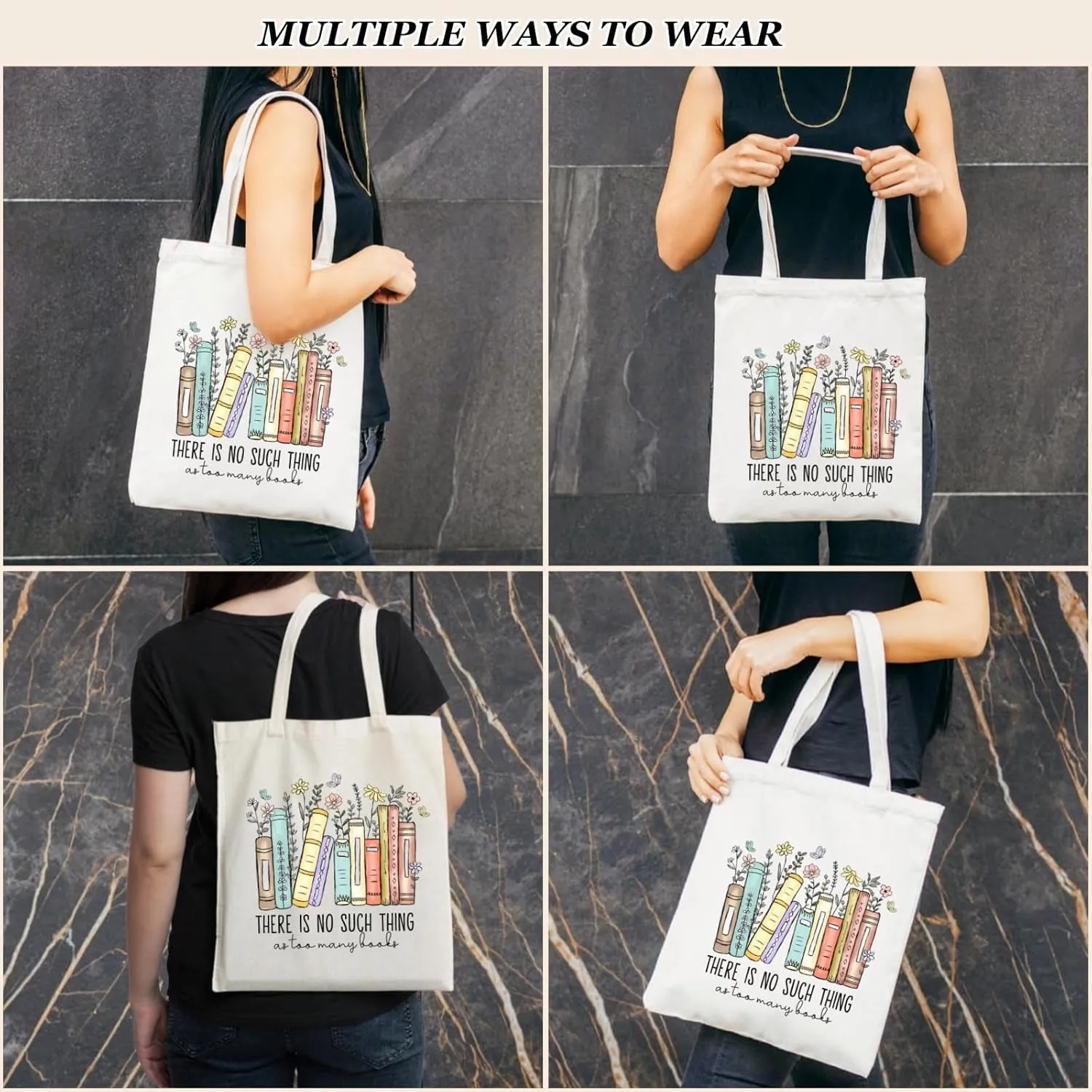 Canvas Tote Bag for Women with Inner Pocket, Aesthetic Shoulder Book Bags Gift Totes Shopping Reusable Grocery Bags