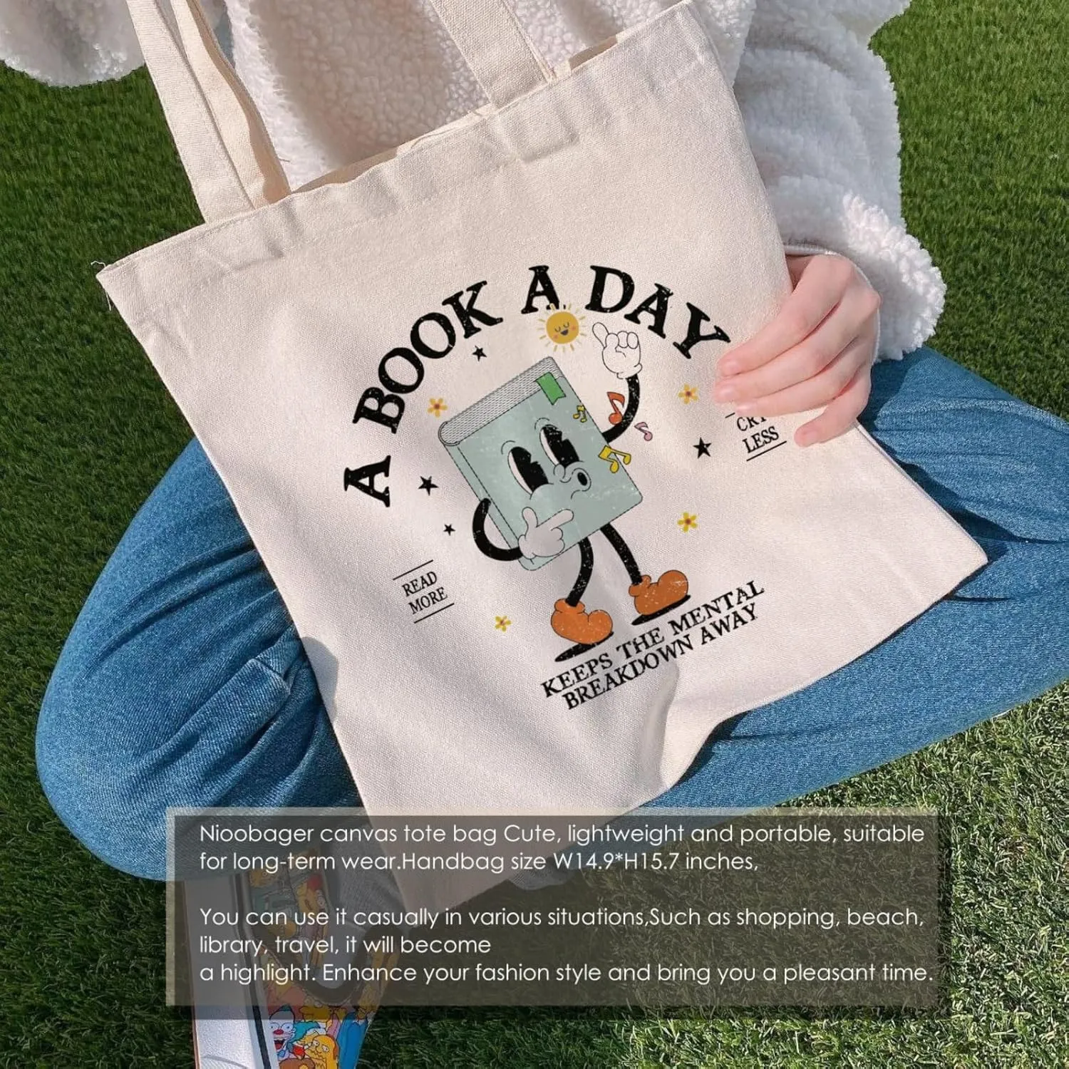 Canvas Tote Bag for Women with Inner Pocket, Aesthetic Shoulder Book Bags Gift Totes Shopping Reusable Grocery Bags