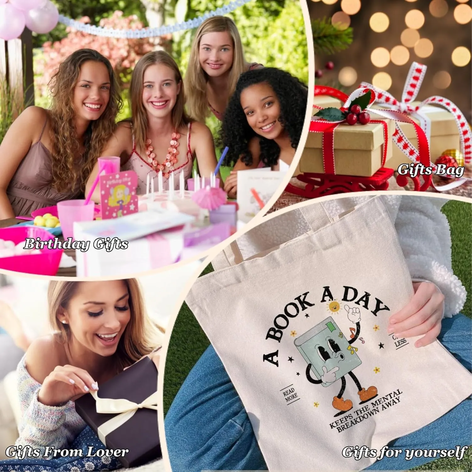 Canvas Tote Bag for Women with Inner Pocket, Aesthetic Shoulder Book Bags Gift Totes Shopping Reusable Grocery Bags