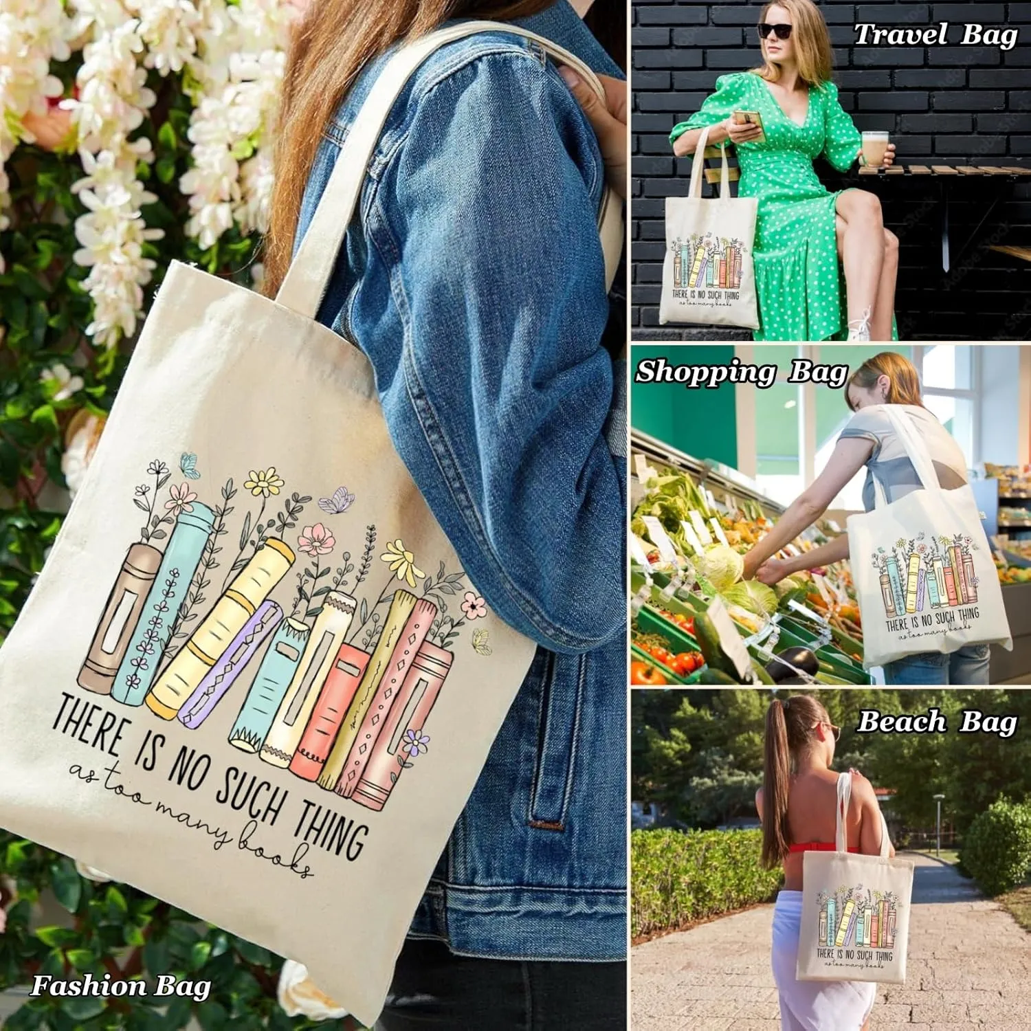 Canvas Tote Bag for Women with Inner Pocket, Aesthetic Shoulder Book Bags Gift Totes Shopping Reusable Grocery Bags