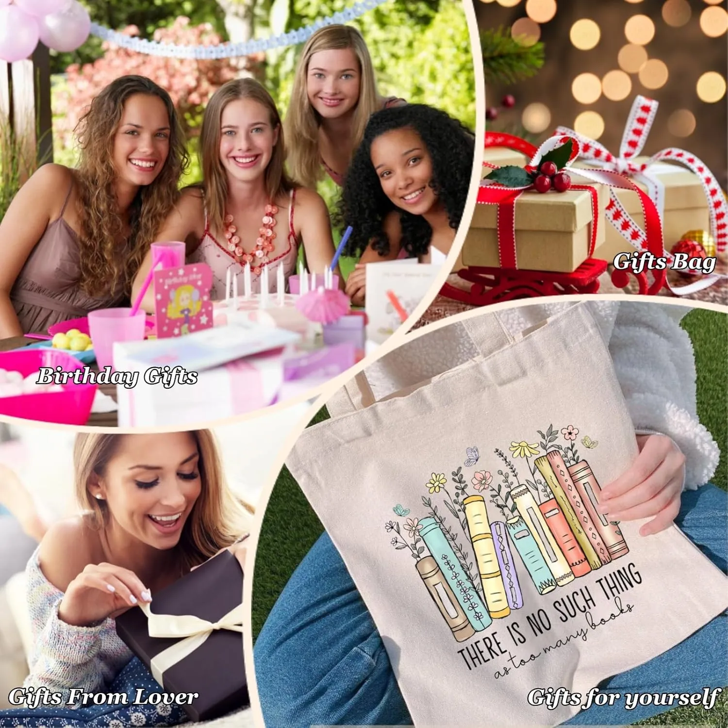 Canvas Tote Bag for Women with Inner Pocket, Aesthetic Shoulder Book Bags Gift Totes Shopping Reusable Grocery Bags