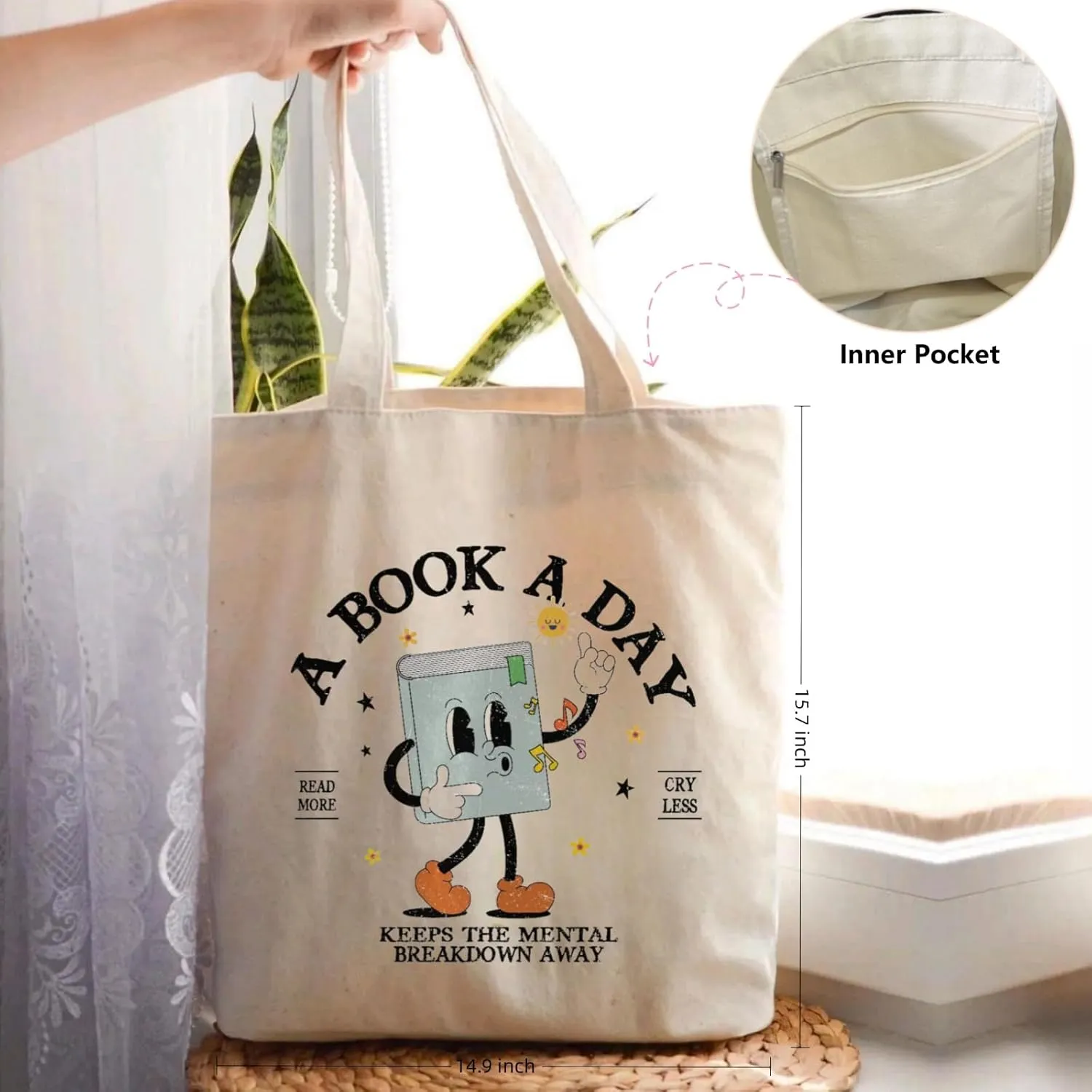 Canvas Tote Bag for Women with Inner Pocket, Aesthetic Shoulder Book Bags Gift Totes Shopping Reusable Grocery Bags