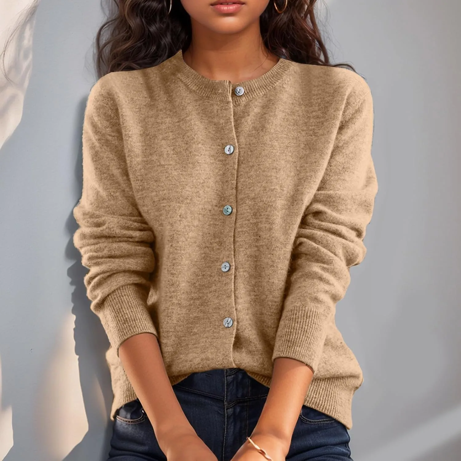 Cardigan Sweaters for Women Trendy Long Sleeve Crewneck Button Down Cashmere Sweaters Loose Lightweight Knit Sweater