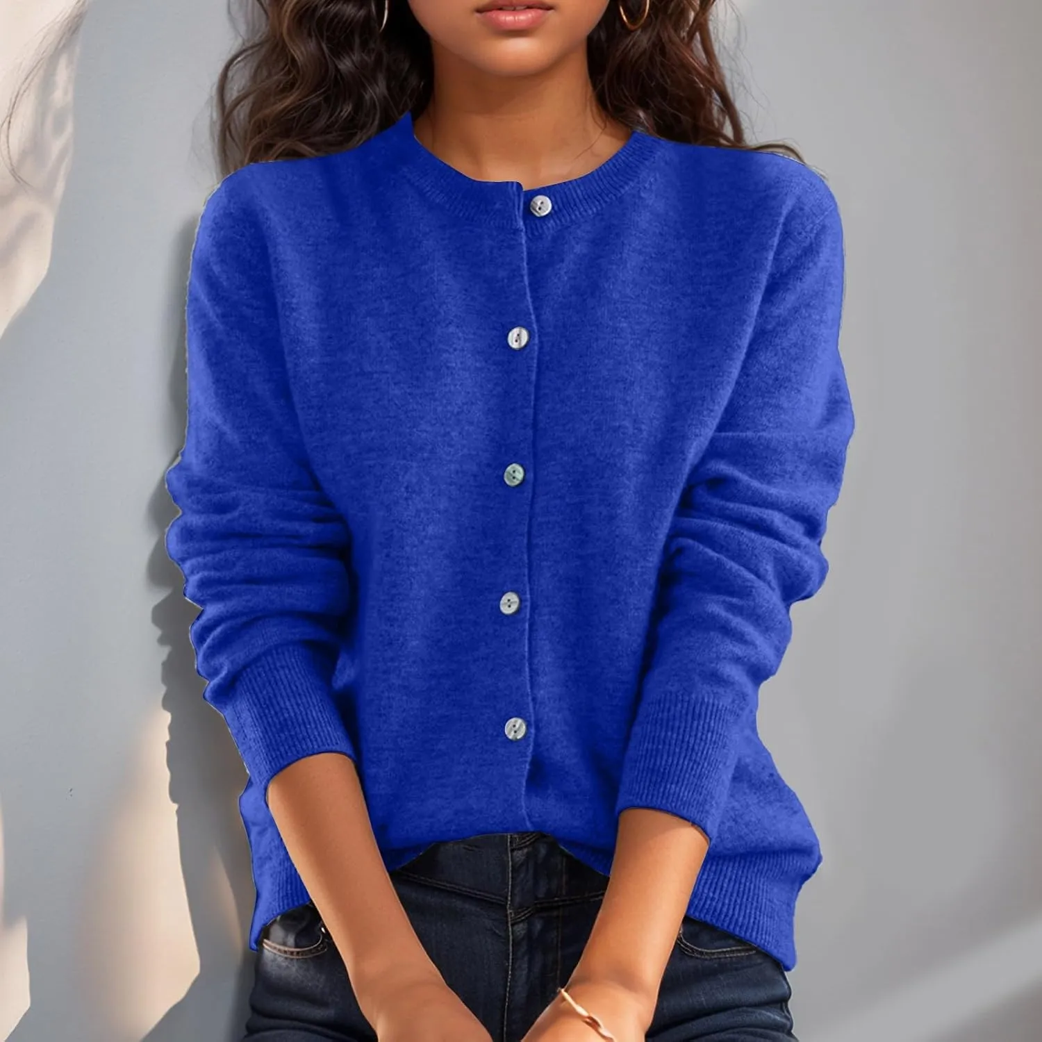 Cardigan Sweaters for Women Trendy Long Sleeve Crewneck Button Down Cashmere Sweaters Loose Lightweight Knit Sweater