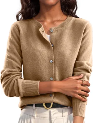 Cardigan Sweaters for Women Trendy Long Sleeve Crewneck Button Down Cashmere Sweaters Loose Lightweight Knit Sweater
