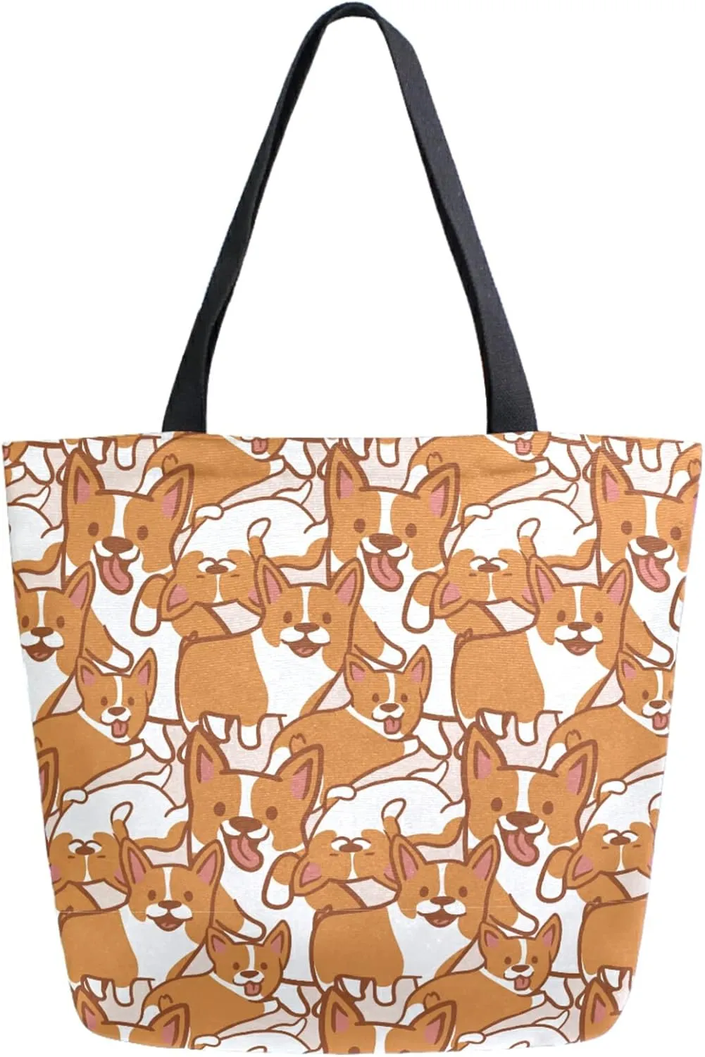 Cartoon Corgi Cute Extra Large Canvas Shoulder Tote Top Storage Handle Bag for Gym Summer Beach Weekender Travel Reusable Grocery Shopping