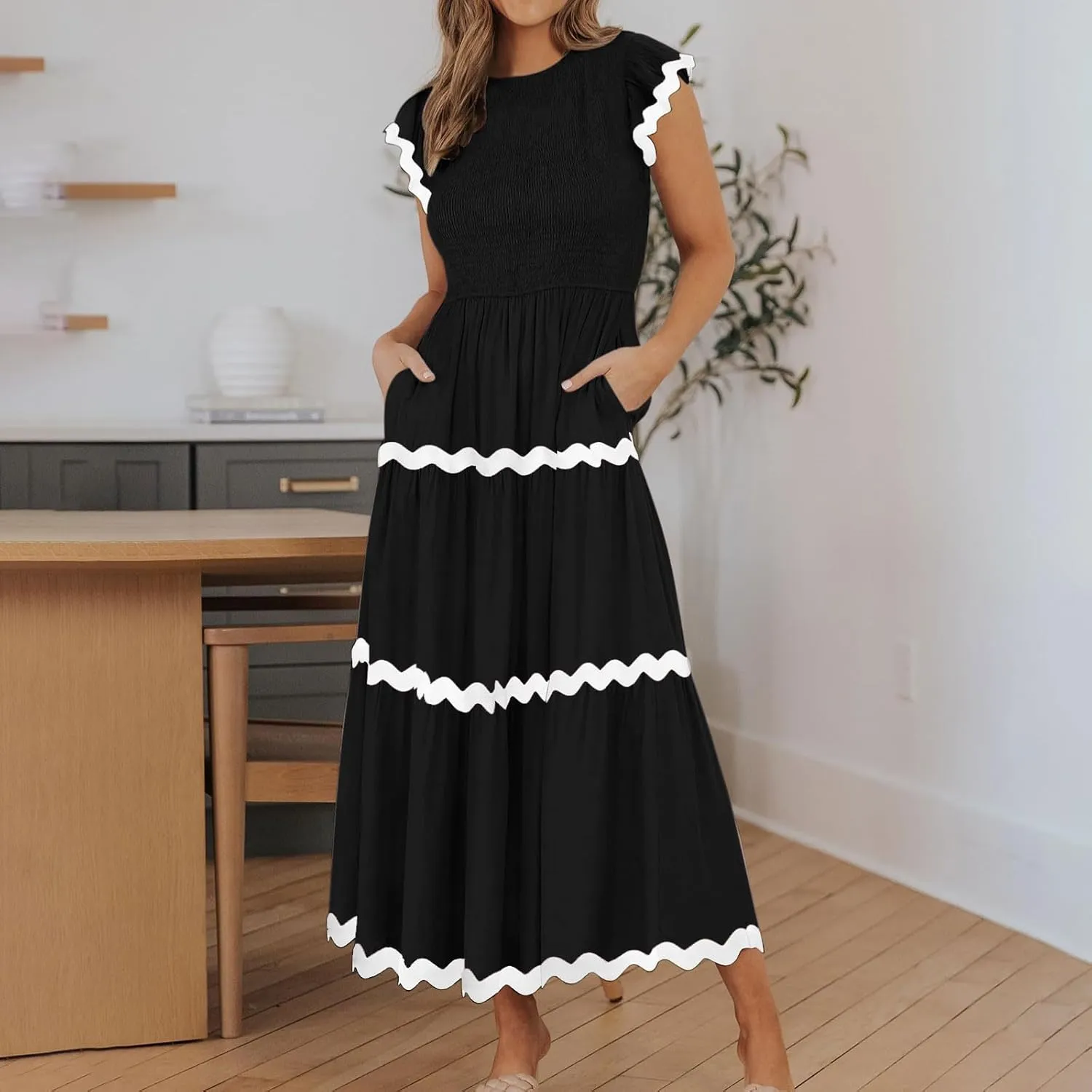 Casual Summer Dresses for Women Sleeveless midi Dress for Women Womens Swing Dress Slimming Dresses Striped Dress
