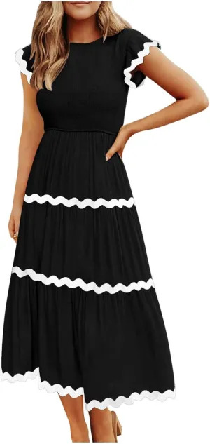 Casual Summer Dresses for Women Sleeveless midi Dress for Women Womens Swing Dress Slimming Dresses Striped Dress