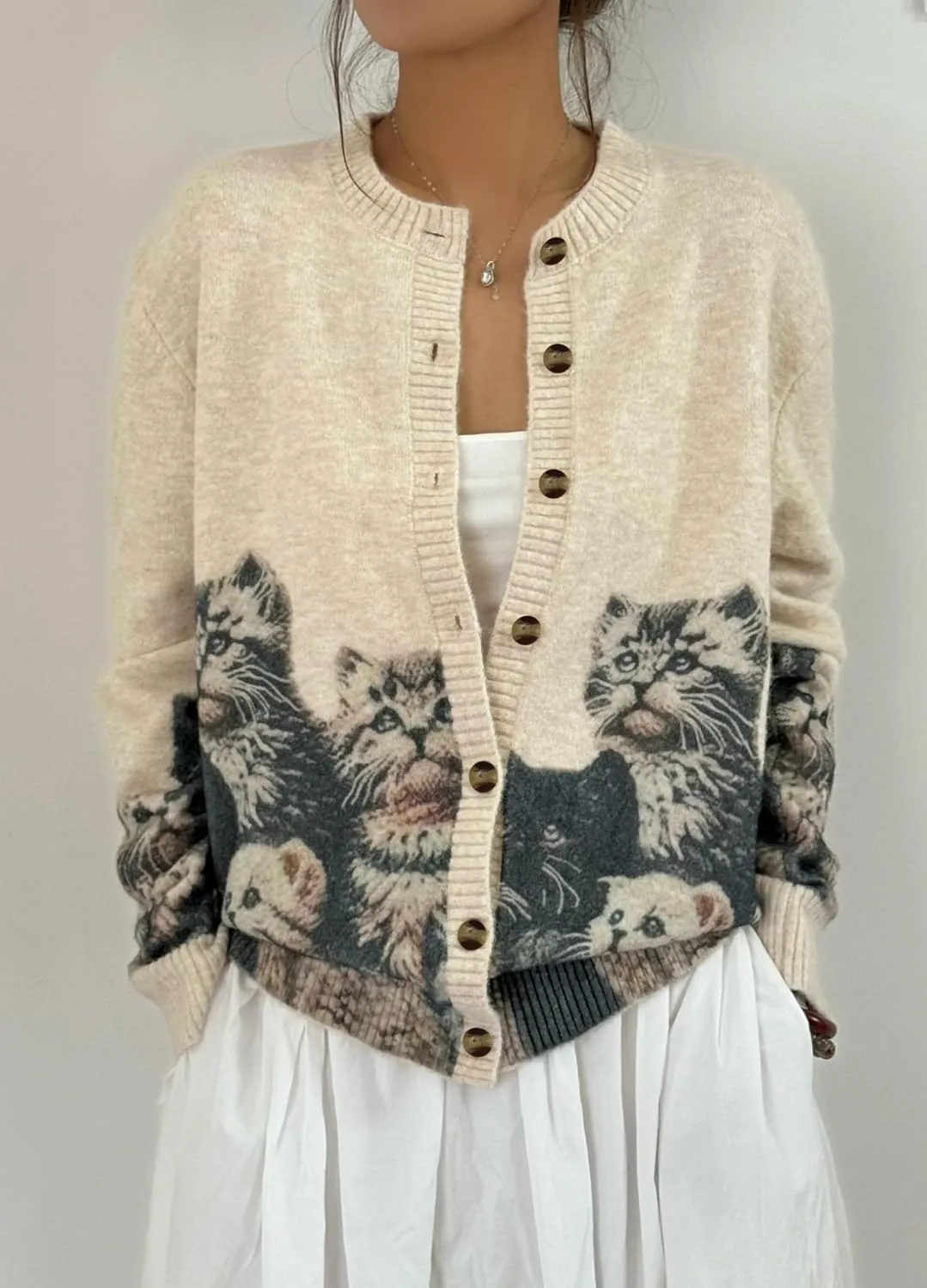 Cat Sweaters for Women Oversized Cardigan Sweater Crew Y2K Button Knit Cardigan Sweater Cute Cat Cardigan Sweaters