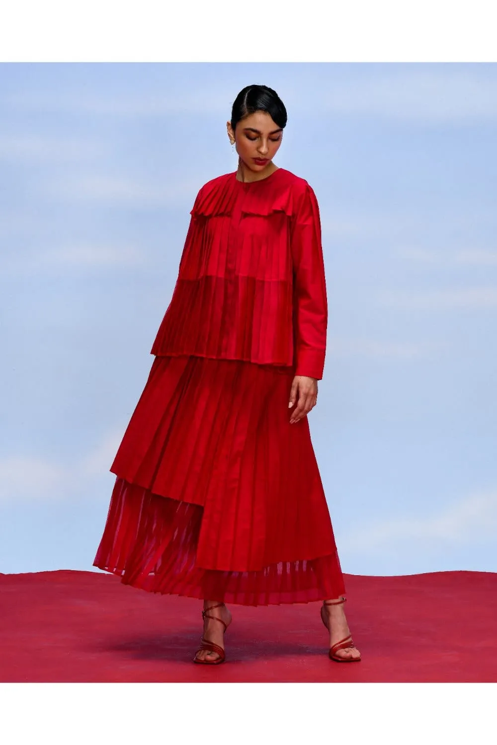 CERISE ACCORDION TOP