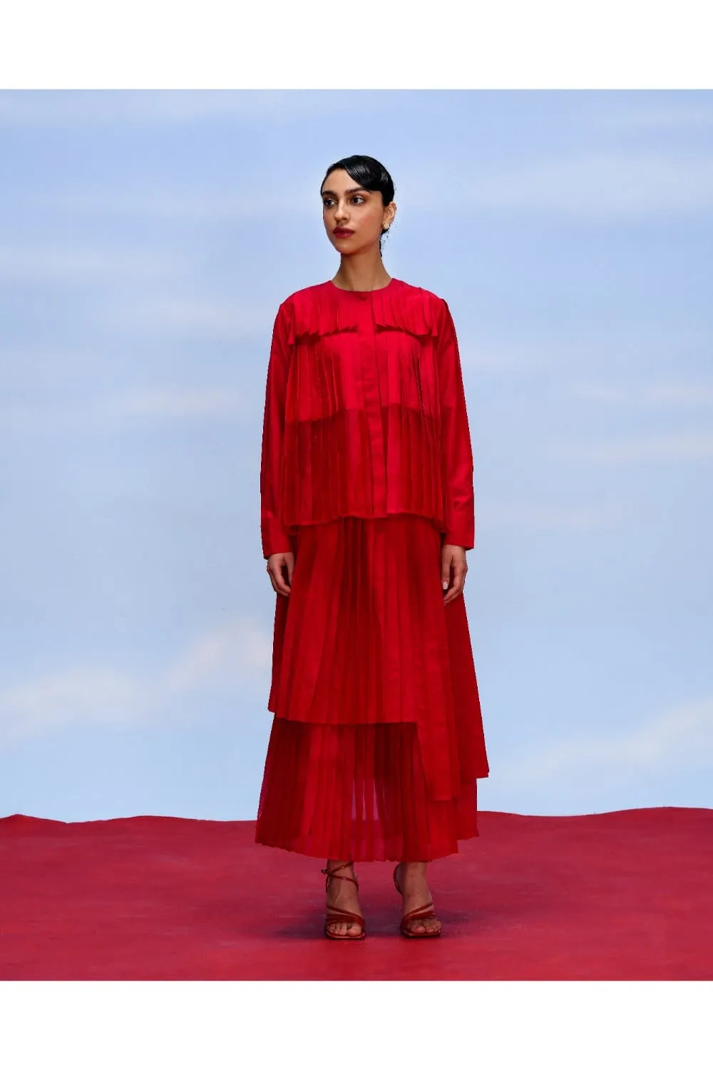 CERISE ACCORDION TOP