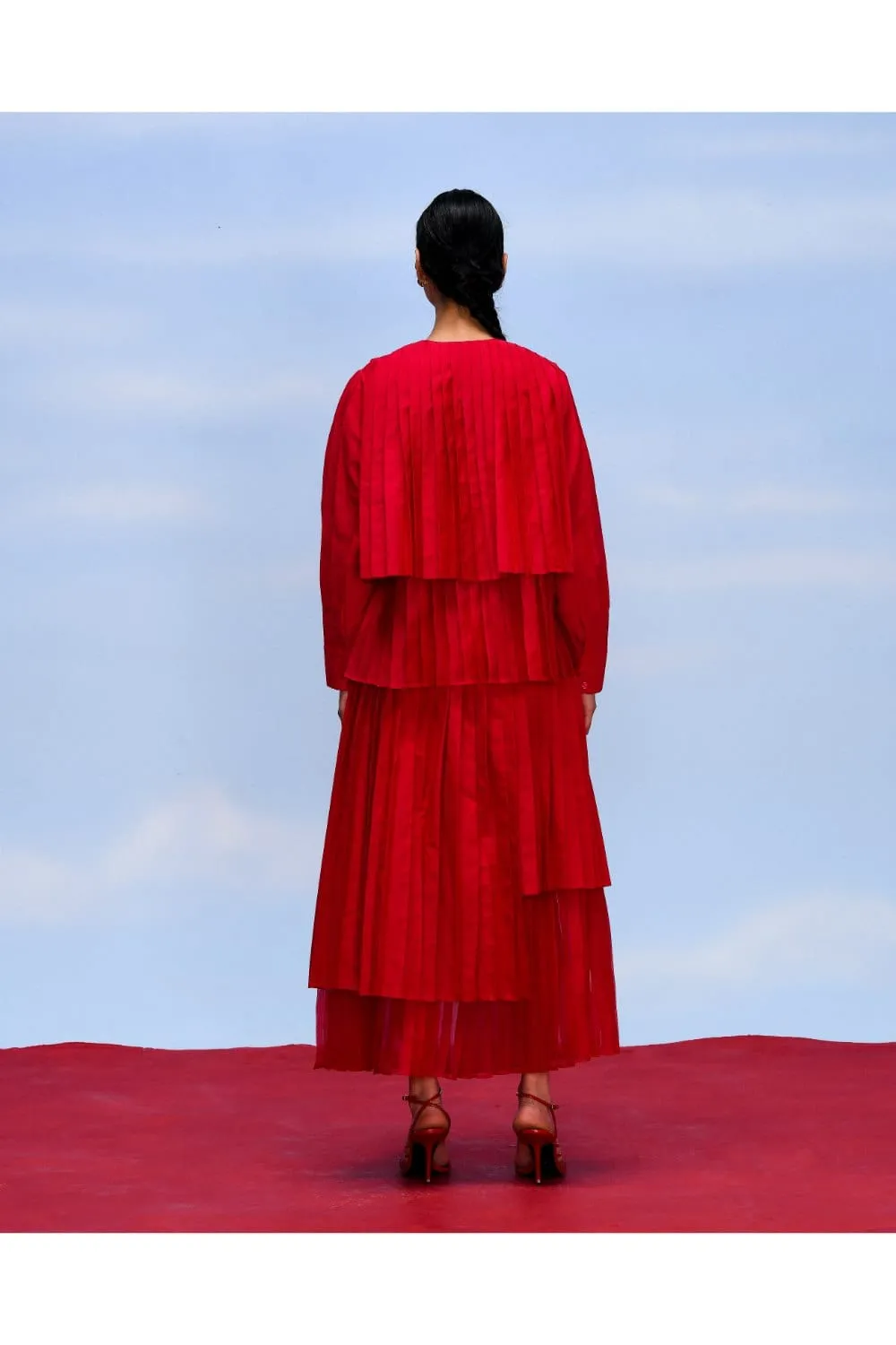 CERISE ACCORDION TOP