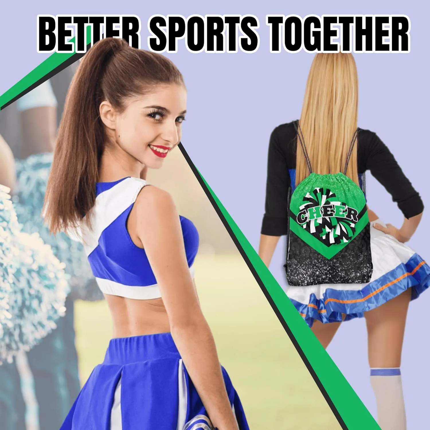 Cheer Drawstring Backpack Cheerleading Drawstring Gym Bag Cheer Accessories Cheerleader Gifts for Cheerleaders 1Pcs (Green&Black)
