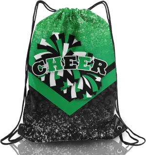 Cheer Drawstring Backpack Cheerleading Drawstring Gym Bag Cheer Accessories Cheerleader Gifts for Cheerleaders 1Pcs (Green&Black)