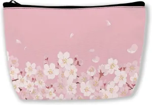 Cherry Blossom Cosmetic Bags Pink Flowers Makeup Bags Toiletry Bag Large Capacity Organizer Pouch with Zipper Travel Accessories for Women Girls