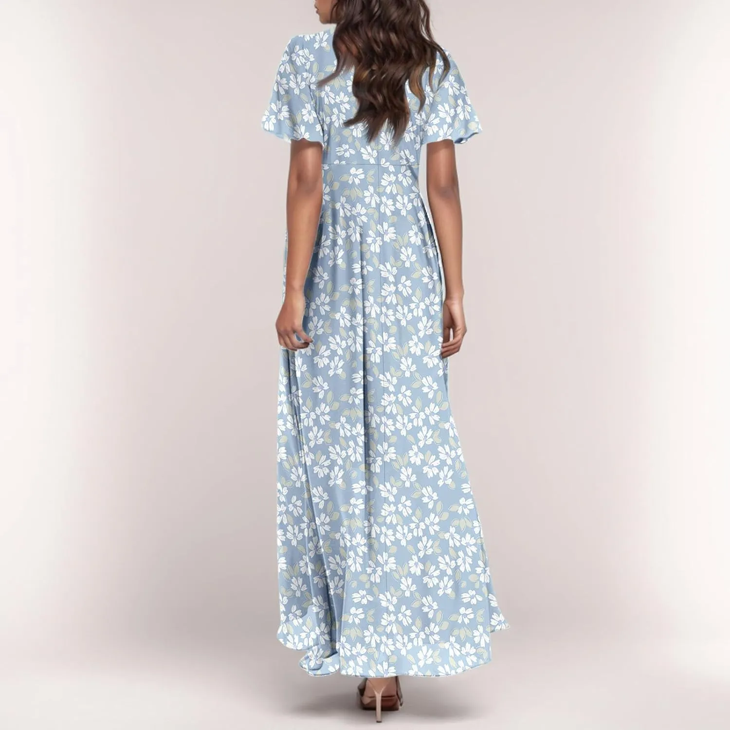 Chiffon Dresses for Women 2025 Elegant Flutter Sleeve Long Flowy Floral Maxi Dress Womens Plus Size Summer Dresses