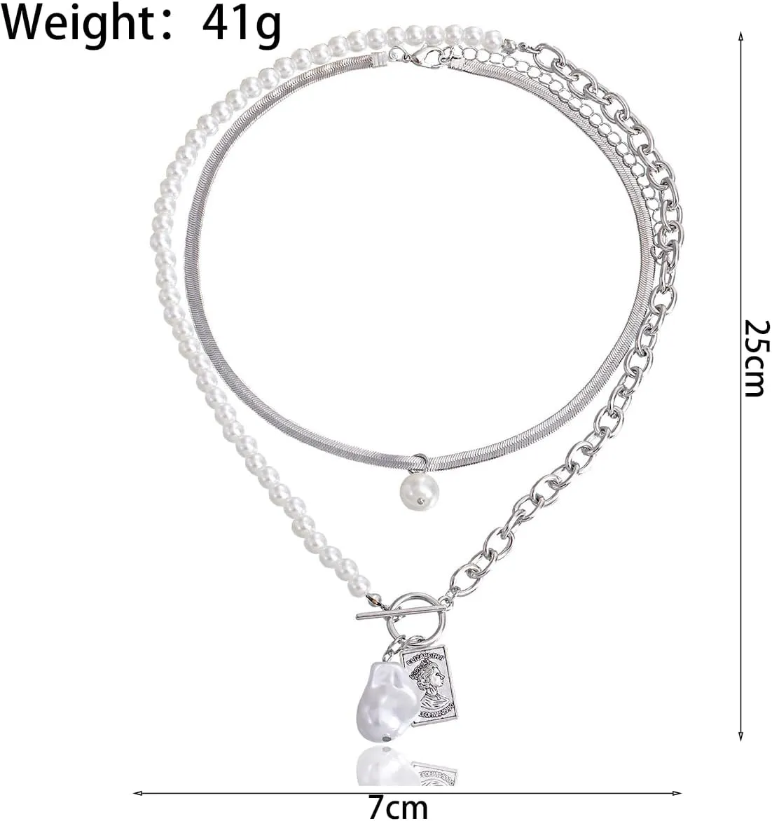 Chunky Gold Layered Choker Necklaces for Women,Vintage Silver Baroque Pearl Pendant Necklaces Set Herringbone Chain Collar Necklaces Jewelry Gifts