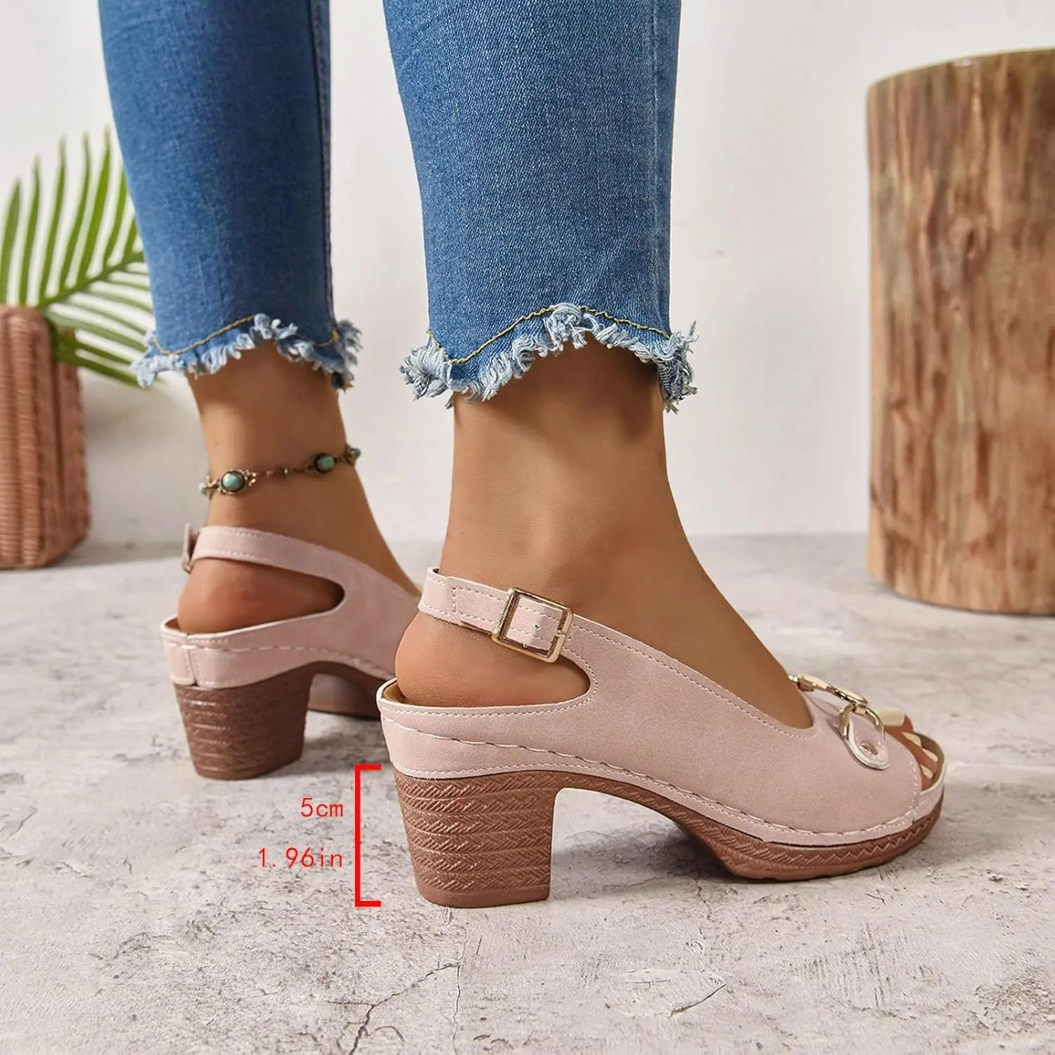 Chunky Heel Sandals Loop Strappy Dressy Casual Sandal Comfy Slingback Block Heel Sandal Business Work Shoes Orthopedic Arch Support Sandals Boho Beach Slip Ons