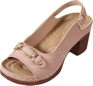 Chunky Heel Sandals Loop Strappy Dressy Casual Sandal Comfy Slingback Block Heel Sandal Business Work Shoes Orthopedic Arch Support Sandals Boho Beach Slip Ons