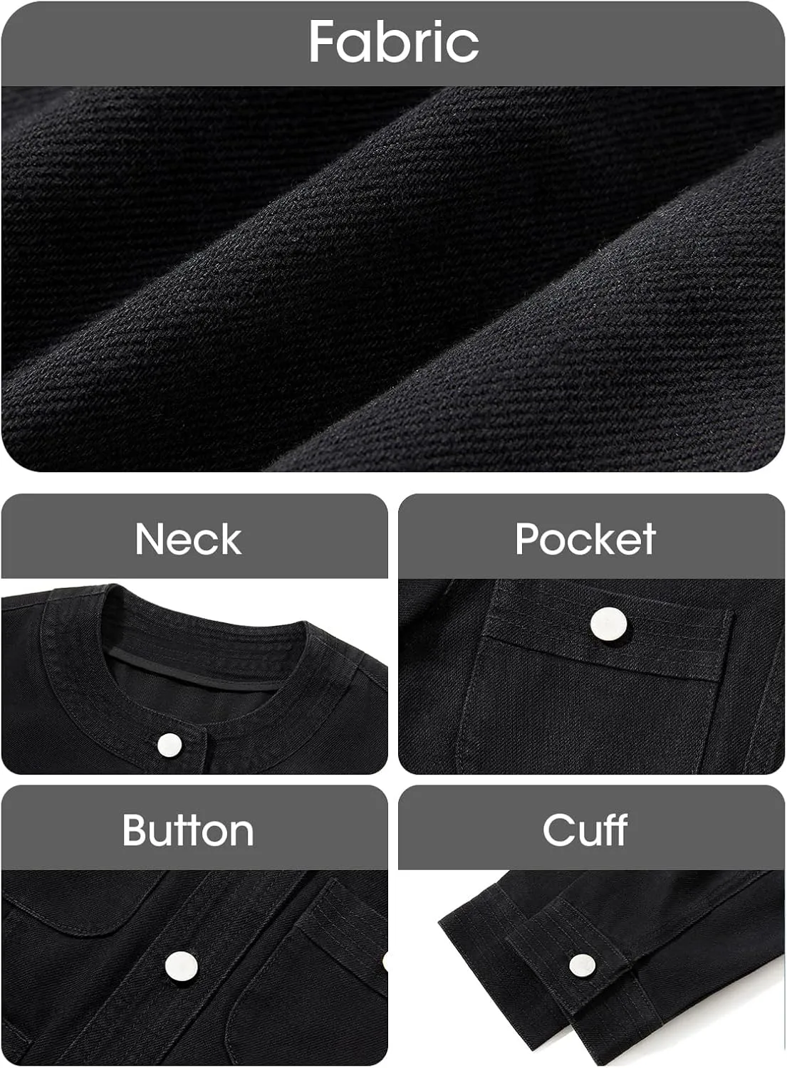 Cicy Bell Womens Cropped Denim Jackets Shirts Dressy Casual Shackets Collarless Button Down Long Sleeve Jean Coats