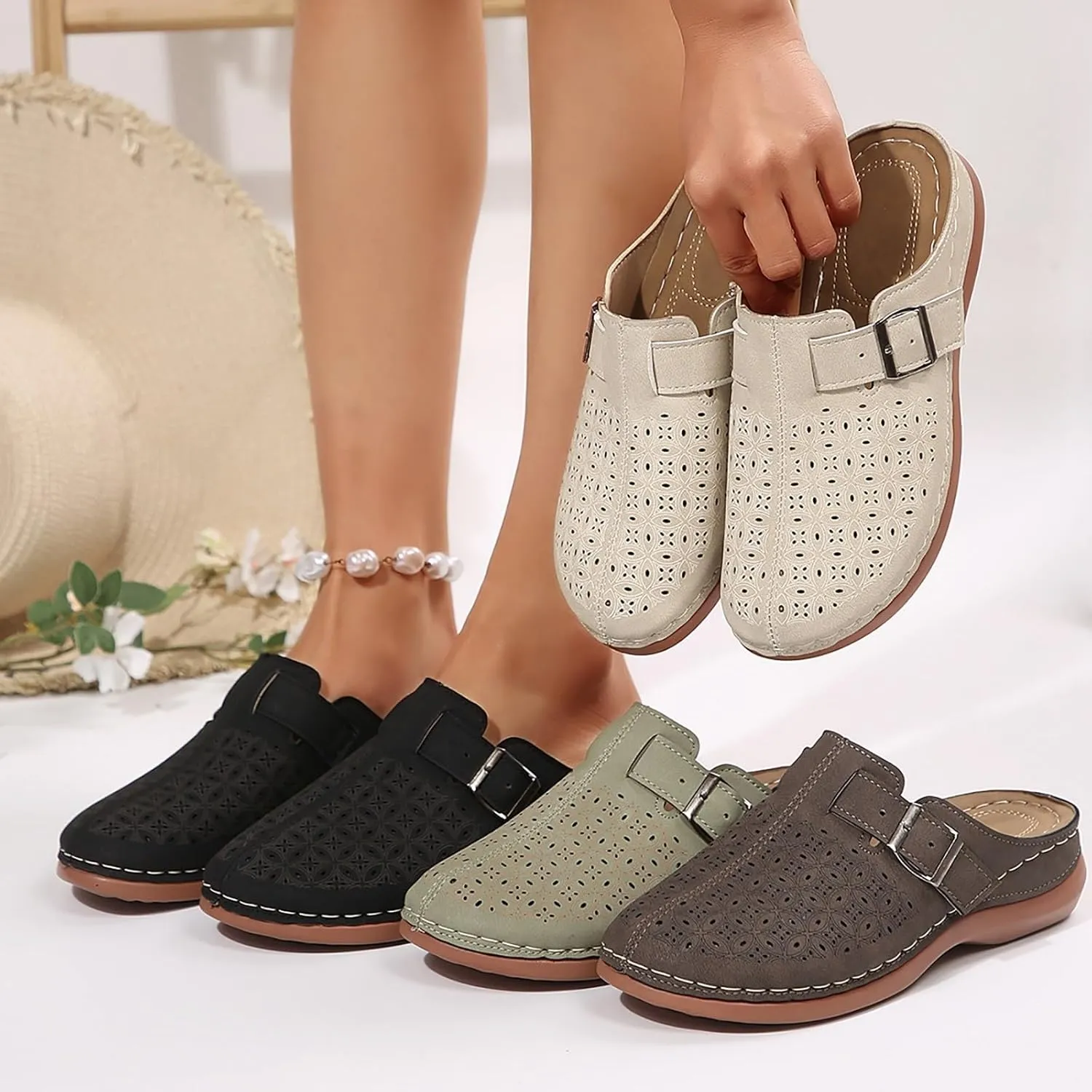 Clogs for Women Mules Shoes 2025 Summer Comfortable Dressy Closed Toe Orthopedic Arch-Support Sandals Slip On Walking Shoes