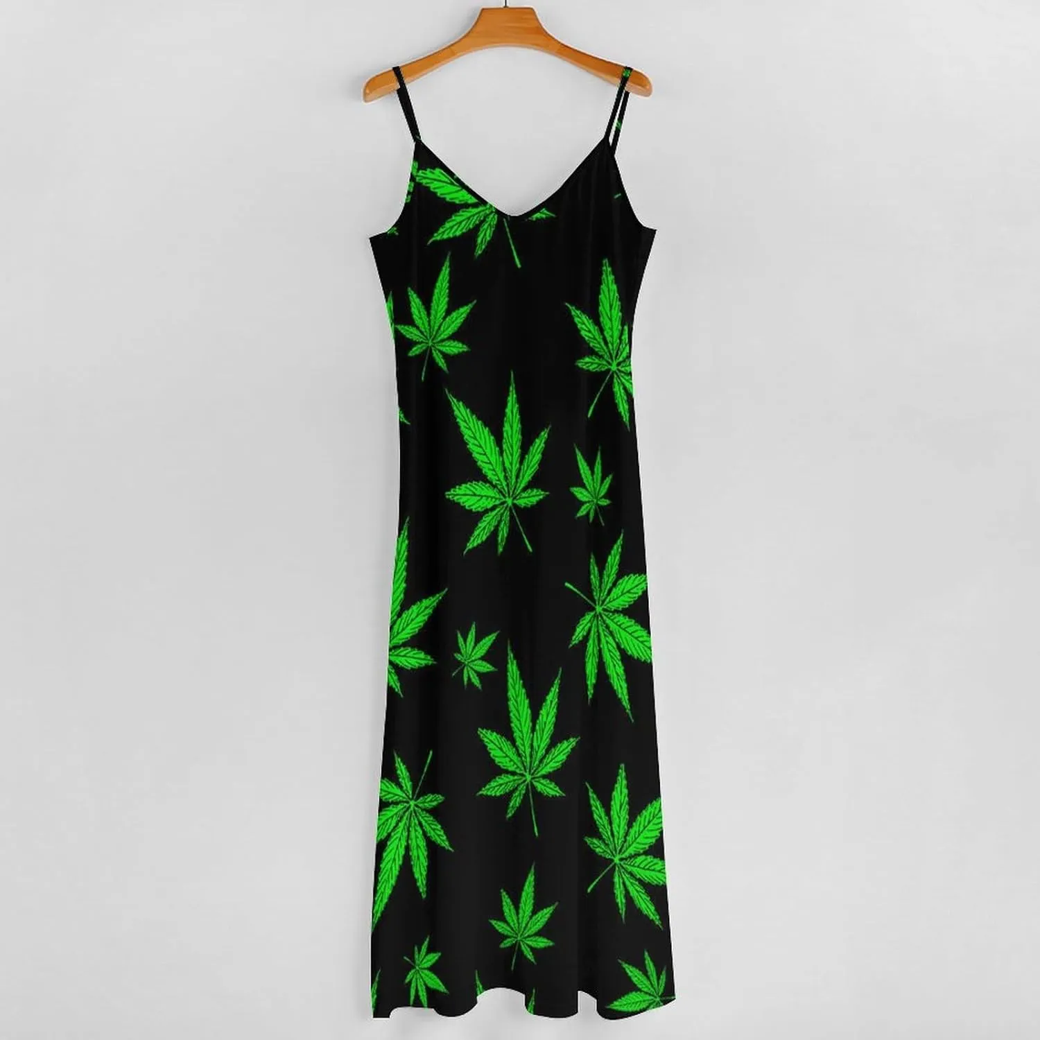 Colorful Marijuana Weed Leaf Suspender Dresses Women Ankle Length Summer Dress Sexy Maxi Skirts Sleeveless Casual