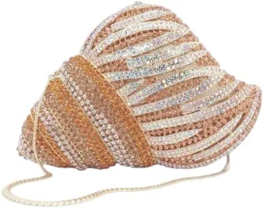 Conch Shape Diamond Rhinestone Women Evening Bag Crystal Clutch Purse, Golden