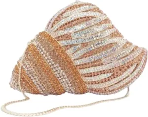 Conch Shape Diamond Rhinestone Women Evening Bag Crystal Clutch Purse, Golden