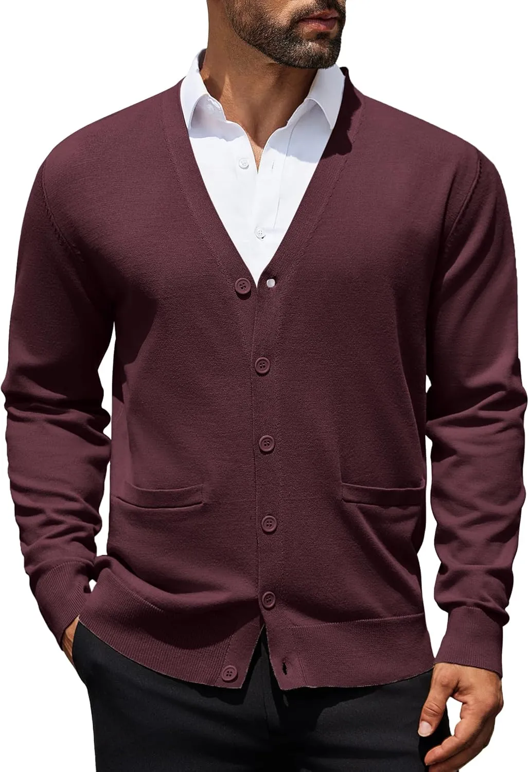 COOFANDY Mens Cardigan Sweaters Long Sleeve V Neck Cardigans Lightweight Knitted Button Down Sweaters with Pockets