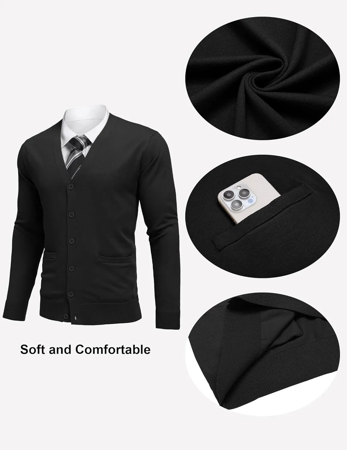 COOFANDY Mens Cardigan Sweaters Long Sleeve V Neck Cardigans Lightweight Knitted Button Down Sweaters with Pockets